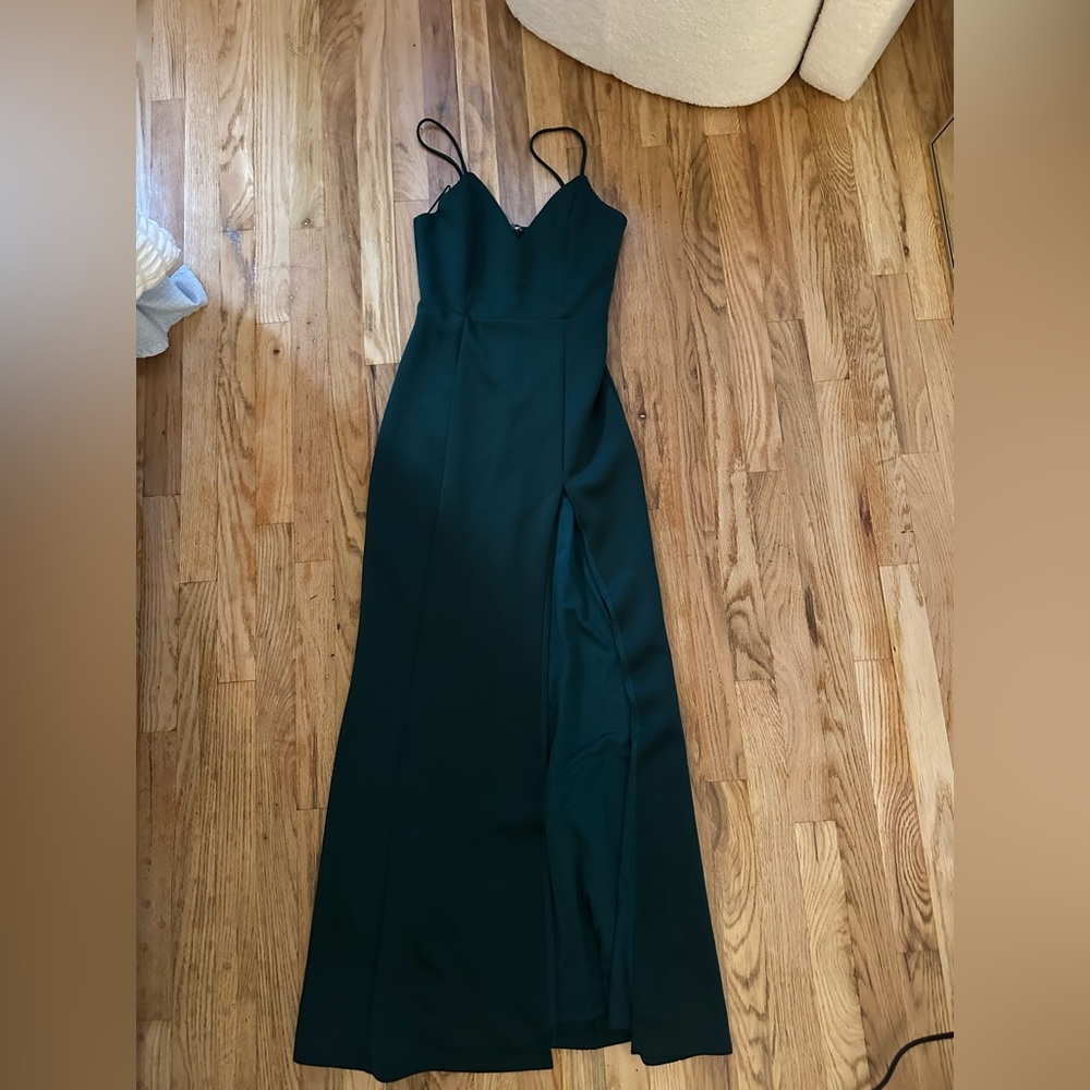 Showpo Green Dare to Dream Thigh Split Dress in Emerald Green